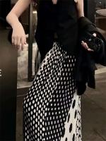 Falda doblada grande con cintura plisada de lunares a la moda para mujer, falda larga de escuela secundaria para mujer - details 3