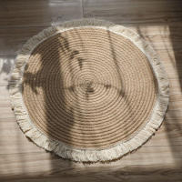 Alfombra redonda para salón, fibra de yute, tejida a mano, adecuada para salón, habitación, decoración con flecos, alfombra de algodón y lino para balcón, alfombra redonda para suelo, dormitorio estilo japonés - details 12