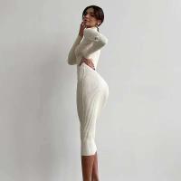 Elegante Vestido Bodycon de Moda Otoñal de Cuello Alto Manga Larga Color Sólido - details 14
