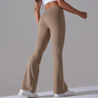 Leggings de yoga de color sólido para mujer, pantalones acampanados de cintura alta, elásticos, entrenamiento, pierna ancha - details 34