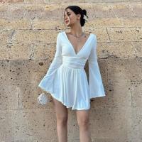 Elegante Vestido Mini para Mujer de Color Sólido Cintura Ajustada, Manga Larga, Estilo Kpop Y2k - details 4