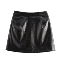 BUNO-falda de cuero para Mujer moda Otoño Invierno 2024 nuevo Flip Pocket Chic Mujer cintura alta elegante A-line Mini falda Mujer - details 2