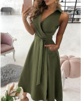 Primavera/Verano Moda Manga larga Cuello en V Vestido ajustado estampado Ropa de mujer - details 3
