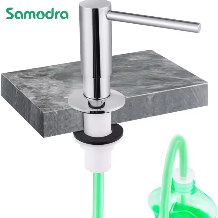Samodra - Dispensador de jabón de latón, kit de tubo de extensión para accesorios de cocina y baño, dispensador de detergente líquido metálico incorporado - 1