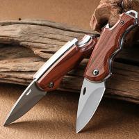 Cuchillo Plegable Portátil EDC Para Camping Y Caza Táctica Hoja De Acero Inoxidable Duradero Con Abrebotellas Y Mango De Madera - details 0