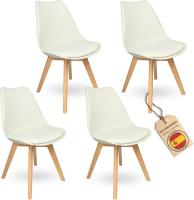 Sillas de Comedor Nórdicas Ergonómicas Madera de Haya Anti Manchas de Polipiel Blanco 4 Piezas - details 0