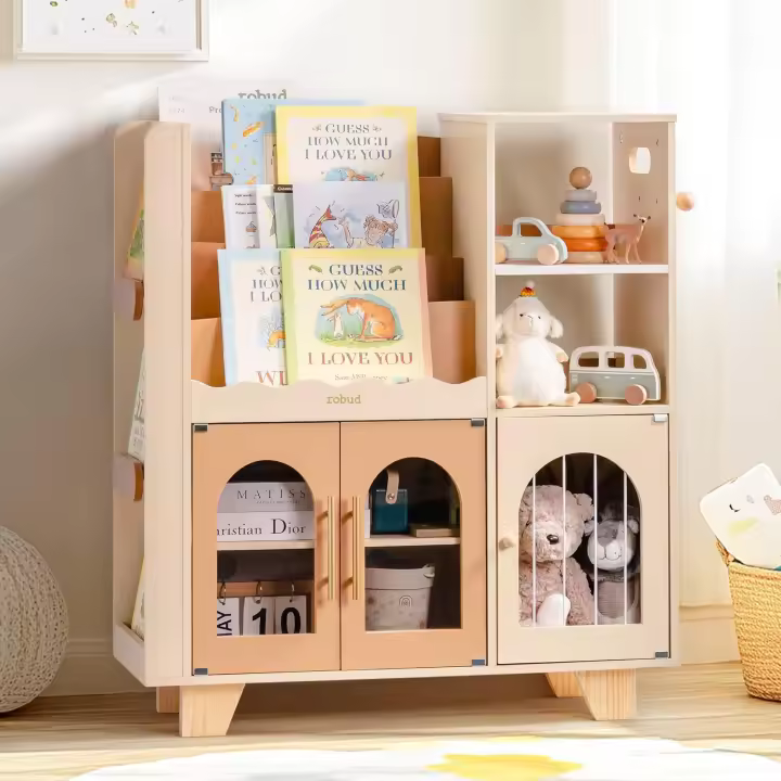 Estantería para Libros Infantiles, Color Blanco, de Madera, Varios Niveles, con Zona de Almacenamiento de Juguetes, Armario Infantil para Grandes Libros de imágenes, Muebles Infantiles - 1