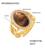 Anillo ovalado de Maple inoxidable with Piedra Roja Azul, Anillo impermeable Chapado en oro para Mujer decorado with Joyas de lujo - details 0