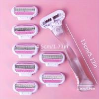 Juego de cuchillas de afeitar de acero inoxidable para mujer, 1 MANGO y 8 cuchillas, herramienta de depilación Manual de Bikini de 3 capas, maquinilla de afeitar de seguridad reemplazable - details 0