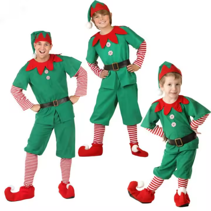 Sombrero de Cosplay de Navidad, calcetines, vestido de disfraz de elfo verde, accesorios de tela para fiesta de Navidad, atuendo de disfraces - 1