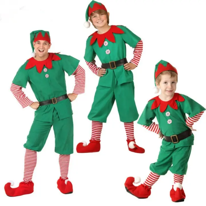 Sombrero de Cosplay de Navidad, calcetines, vestido de disfraz de elfo verde, accesorios de tela para fiesta de Navidad, atuendo de disfraces - 1