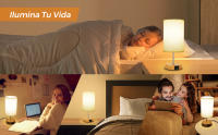 Lámpara de Mesita de Noche Táctil Regulable, Lámpara de Mesa con Puertos de Carga USB A + C, Pantalla de Tela de Lino - details 4