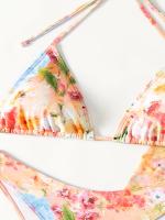 Bikini de 4 Piezas con Estampado Floral Top Halter con Escote en V Alto y Mangas Largas Camisa de Cubrir y Falda para Mujeres Moda - details 3