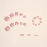 Uñas postizas francesas brillantes, uñas artificiales cuadradas cortas reutilizables con borde blanco para la vida diaria, uso diario - details 1