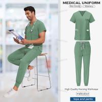 uniforme médico para mujer, artículos de enfermería, uniformes quirúrgicos, Tops de manga corta con cuello en V, pantalones para correr, conjuntos de exfoliante para hombre - details 10