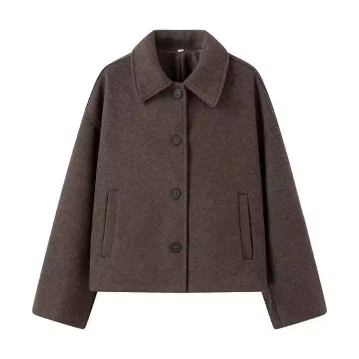 Camiseta holgada de lana de manga larga para mujer, solapa de un solo pecho, invierno, nuevo - 1