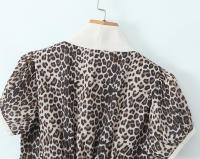 YENKYE-Vestido corto de verano con estampado de leopardo para mujer, minivestido Vintage de manga abombada con lazo y escote en V, 2025 - details 9