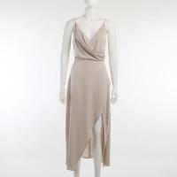 Vestido verde para mujer con cinturón, lazo en la espalda y abertura hueca. - details 3
