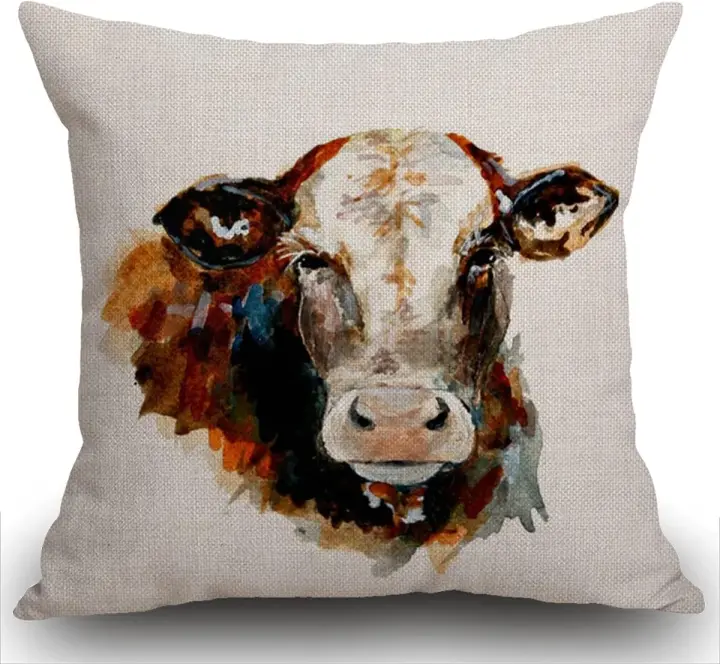 Funda de Almohada de Vaca Decorativa Cuadrada de Lino con Impresión de Doble Cara - 1