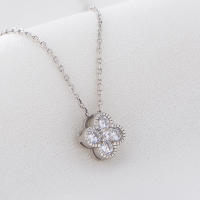 Collar Colgante De Cuatro Hojas De Cloaca En Plata De Ley 925 Con Plateado 14K Y CZ Para Mujer Joyería De Moda Clavícula - details 12