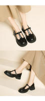 Nuevo Xiaoxiangfeng boca poco profunda T cinturón suela gruesa tacón medio zapatos pequeños de cuero casual zapatos de mujer - details 6