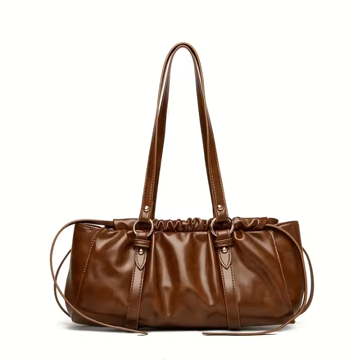 Bolso de hombro de piel sintética sintética para mujer |   Estilo Urbano Casual con Cierre de Hebilla |   Gran capacidad, diseño plisado. |   Ideal para oficina y compras. |   Disponible en marrón claro, negro, beige, café, bolso de mensajero - 1