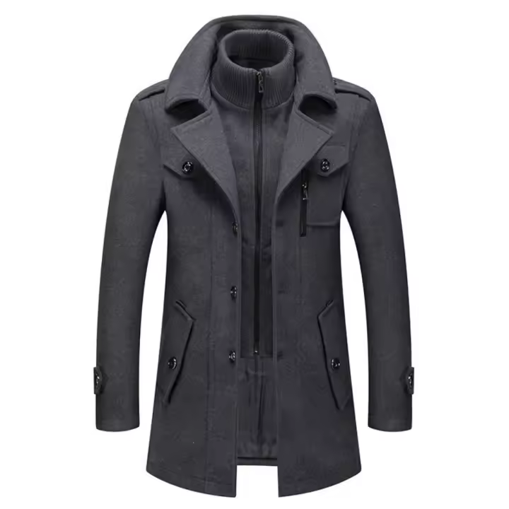 Abrigo de lana de negocios para hombres, abrigo de lana de doble cuello resistente al frío, para otoño e invierno - 1