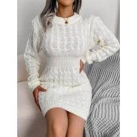 Vestidos de ganchillo para mujer, sexys, atrevidos, ajustados, cortos, de punto, cuello redondo, trenzados, Twist X, otoño e invierno - details 5