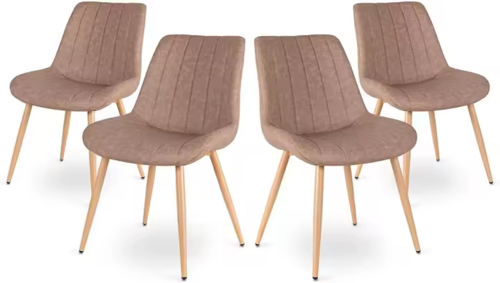 Pack de 4 Sillas de Comedor ENA Latte Estilo Nórdico y Vintage, Asiento Acolchado, Respaldo Ergonómico y Diseño Elegante, Color Beige Oscuro - 1
