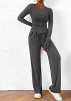 Conjunto de otoño Camiseta asimétrica de manga larga Pantalones de pierna ancha Traje informal Chándal - details 31