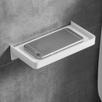 Soporte de papel para baño montado en la pared, estante multifunción sin perforaciones, bandeja para teléfono, cesta de ducha de plástico para baño - details 1