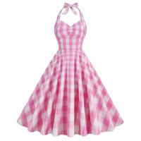 Vestido de fiesta para mujer, con cinturón de cuello colgante rosa, vintage - details 0