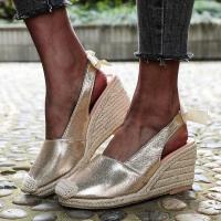 Patrón de piel de serpiente europea y americana, sandalias de cáñamo con tacón de cuña, bolsa de verano para mujer, sandalias vacías traseras de cabeza, zapatos de mujer de tacón alto de gran tamaño - details 19