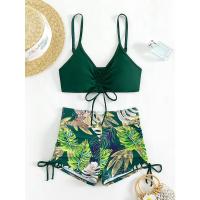 2025 Bikini traje de baño con cordón mujeres pantalones cortos de cintura alta traje de baño femenino acolchado traje de baño natación ropa de playa verano - details 48
