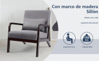 Sillón Salón Relajación Moderno Sillón Tapizado Sofá Individual Reposabrazos Silla con Patas de Madera Maciza Marrón Oscuro, Gris - details 1