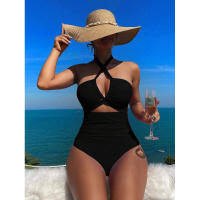 Nuevo traje de baño para mujer, traje de baño de una pieza de cintura alta de Color sólido, Bikini - details 15