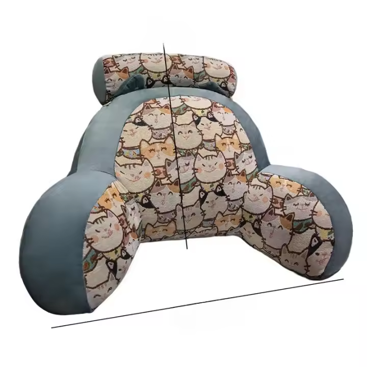 Cojín De Soporte Lumbar Retro Grande Para Sofa Y Cama Protección De La Espalda Para Sala De Estar Y Oficina Almohada Desmontable De Poliéster Y Algodón Con Estampado - 1