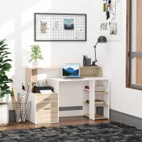 Mesa de Ordenador PC 137x55x92 cm Escritorio con Estantería de 3 Estantes 2 Cajones y Soporte para Impresora para Oficina Estudio Despacho Blanco y Roble - details 1