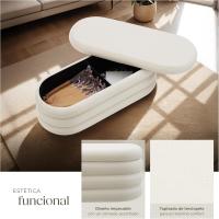 Taburete Almacenaje Bouclé, Carga: 120 kg, MDF, Puff Almacenaje, Taburete Dormitorio, Reposapies Puff, Zapatero Entrada Recibidor, Asiento Acolchado, Ideal Salón Hogar - 42 x 47 cm Crema - details 34
