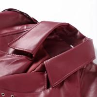 Chaqueta de Cuero Casual para Mujer Manga Larga, Pecho Ancho, Cinturón, Moda Otoño 2024 - details 2