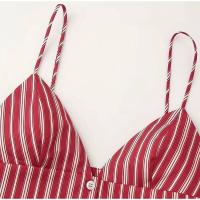 Conjunto de Falda a Rayas Rojas Tops de Tubo Sin Mangas, Cintura Alta Larga Falda - details 2