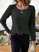 Suéter de Manga Larga para Mujer Jersey Informal a Rayas Verticales, Holgado, Color Sólido, Cuello Redondo, Moda de Otoño 2025 - details 26