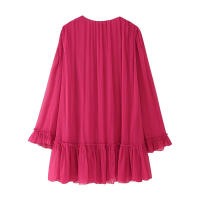 OUWU- Vestido Nuevo De Verano Con Temperamento De Manga Larga Y Efecto Plisado De Color Sólido A La Moda Para Mujer - details 2