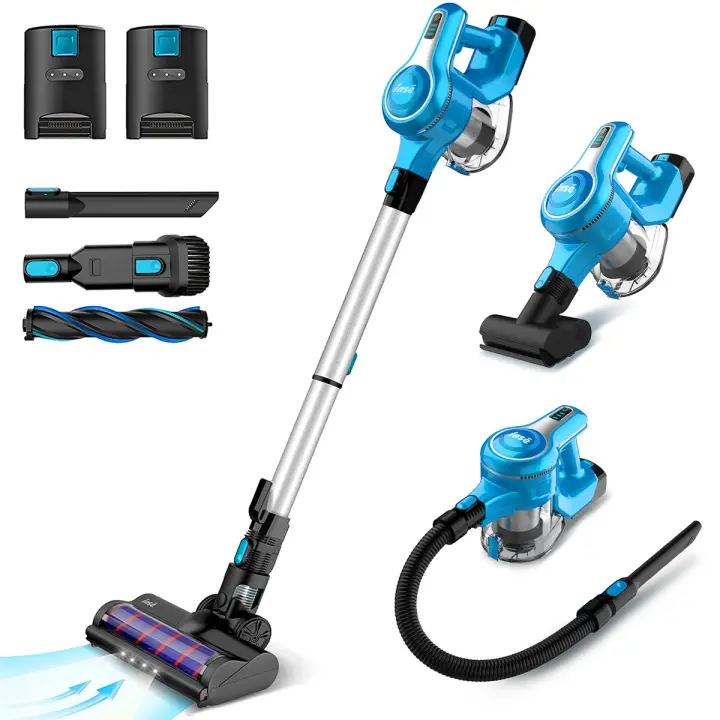 Aspiradora INSE inalámbrica 28Kpa 300W sin brocha con 2 baterías para hasta 80min de vida útil en el coche y el Alfombra de Mascotas Potencia de Succión HEPA Tipo de Recogedor de Polvo: Tela - 1
