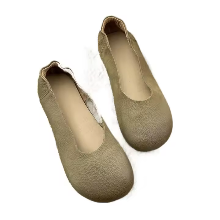 Zapatos de mujer con punta redonda y boca baja, forro de verano y exterior de cuero, sin cordones, suela plana, informales, para abuela - 1