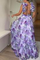 Vestido Largo de Fiesta Étnico con Volantes - Tul Floral Estampado Tropical, Tirantes Finos Ajustables - Elegante Vestido de Noche para Bodas, Fiestas de Verano 2025 - details 11