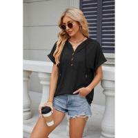 BUNO-2025 Camiseta de manga corta para mujer, Tops con capucha, botones sólidos, cordones, Verano - details 31
