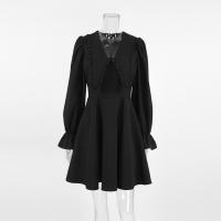 Collar de muñeca Little Primavera Verano Nuevo vestido negro de manga larga con cintura ajustada - details 11