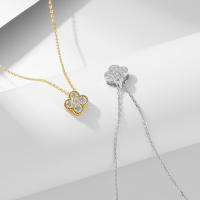 Collar Colgante De Cuatro Hojas De Cloaca En Plata De Ley 925 Con Plateado 14K Y CZ Para Mujer Joyería De Moda Clavícula - details 7