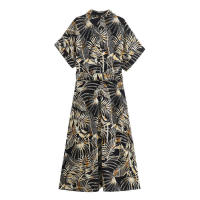 - Vestido camisero estampado de mezcla de lino para mujer, estilo europeo americano, ligero y lujoso - details 2